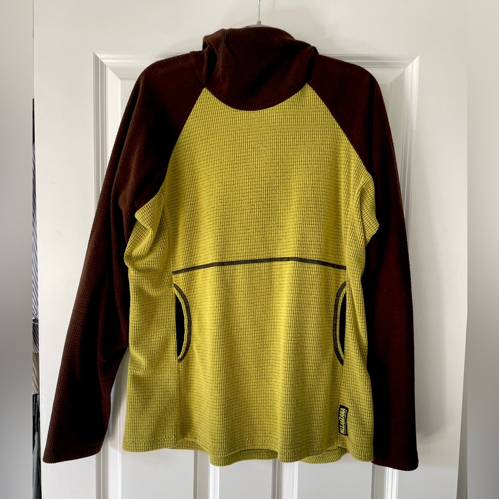 Melanzana Microgrid Hoodie - Size Women’s Large, Brown and Lime Green